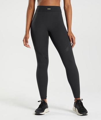 Legginsy Damskie Gymshark Whitney Mesh Czarne | PL 2268KOR